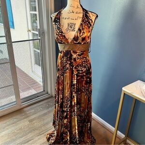 Xoxo animal print pleated maxi halter dress